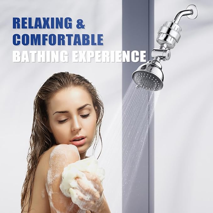 Shower Filter, 20 Stage Shower Head Filter for Hard Water with 2 Cartridges, High Output Shower Water Filter to Remove Chlorine, Fluoride and Other Impurities, Improves Skin Condition, Protects Hair