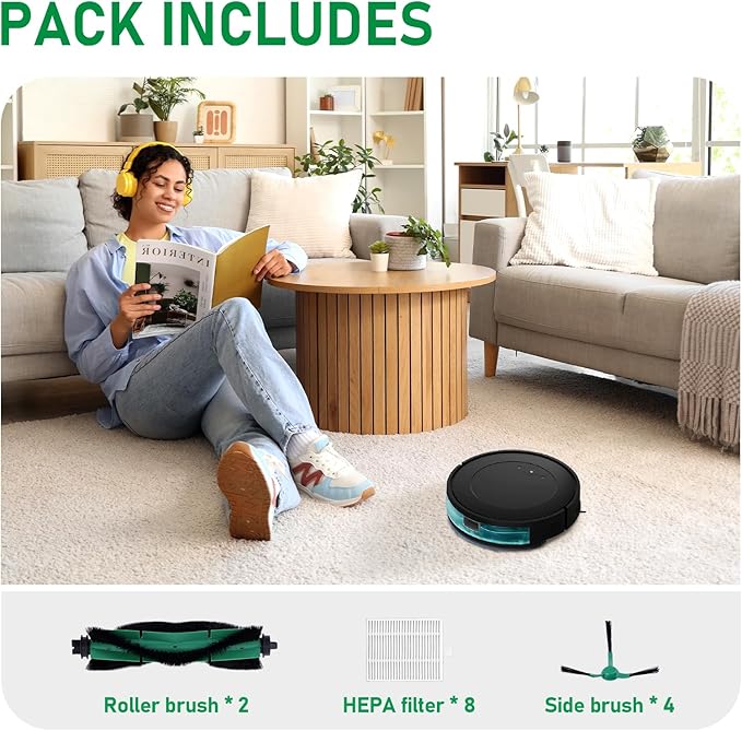 Y0140 Replacement Parts Pack for iRobot Roomba Combo Essential Series Q011, Y0110, Q0120, Y0140 Robot Vacuum Cleaner, 2 Roller Brush, 8 Hepa Filters, 4 Side Brushes, 1 Cleaning Brush (14 Pcs/Pack)