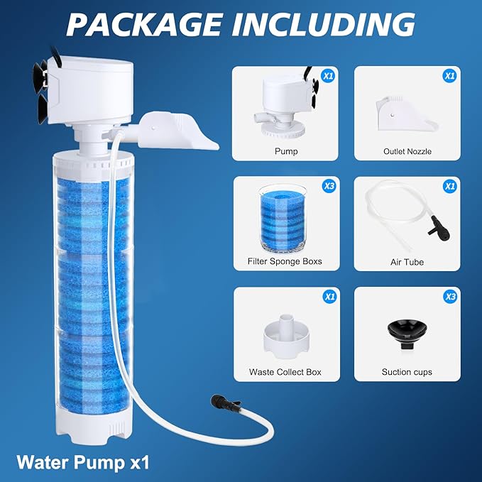 20-100 Gal Multifunction Power Aquarium Filter, Up to 320GPH Adjustable Bubble & Silent Dual Mode Internal Fish Tank Filter for Filtration, Oxygenation, Circulation, Wavemaker