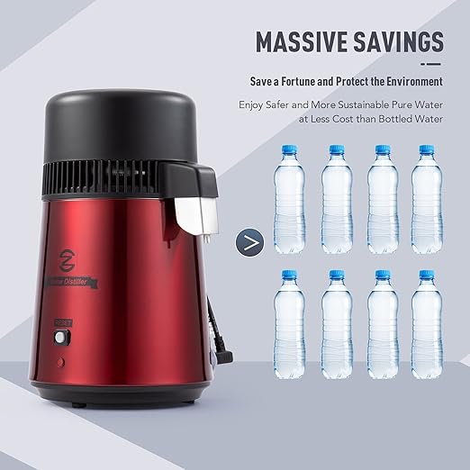 CO-ZWater Distiller, Stainless Steel Distilling Pure Water Machine for Home Countertop Table Desktop, 4 Liter Water Purifier to Make Clean Water for Home, 4 Liter Distilled Water Making Machine