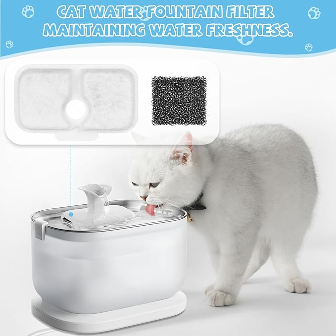 10 Pack Cat Water Fountain Filter Replacement, Compatible With PETLIBRO Dockstream 2.5L/84oz Cat Water Fountain PLWF005/PLWF105/PLWF115/PLWF305, Quiet Cat Fountain Filters with 10 Pre-Filter Sponges