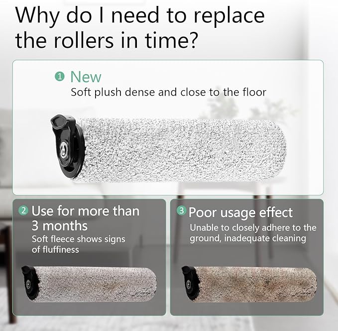 Roller Brush Replacement Kit Compatible with Tineco iFloor 2, iFloor 3,Floor One S3 Cordless Wet Dry Vacuum Cleaner,2 Pack Brush Roll Replacement Accessories
