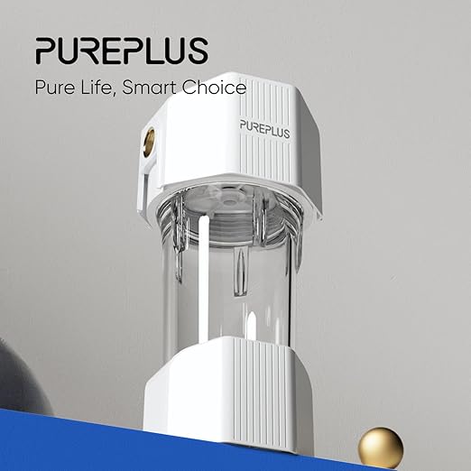 PUREPLUS Whole House Water Filtration System, 10″ × 4.5″ Housing, 1″ NPT Inlet/Outlet, Durable Housing with Bypass & Backwash, Pressure Relief, Mounting Bracket