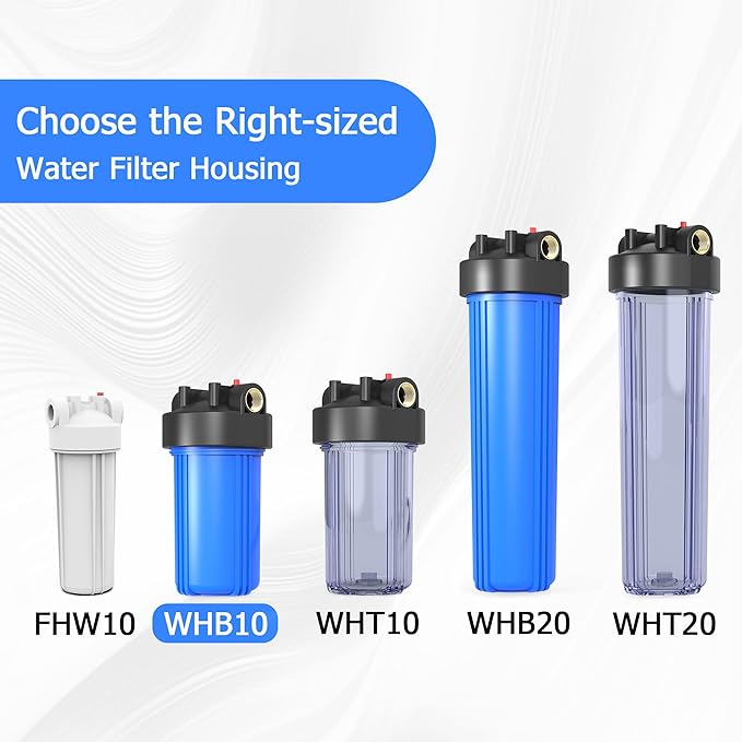WHB10 Whole House Water Filter Housing, Fit 10"x4.5" Sediment etc Filters for Well and City Water, Big Filter Blue Pre-Filtration System for Home, 1" NPT Port, Pressure Release