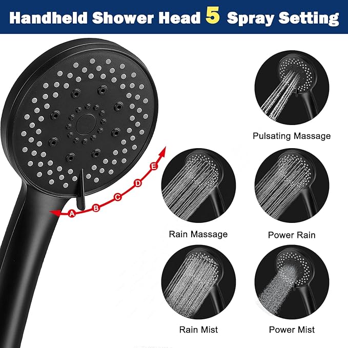 NearMoon Filtered Shower Head, High Pressure 8″Round Rain Shower and 5 settings Handheld Shower Filter Combo with Self-adhesive Holder/1.5M Hose -1 Replaceable Filter Cartridge (Matte Black)