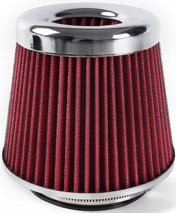 4-Inch Cold Air Intake Filter - Washable, High Performance, 3" or 3-1/2" or 4" Clamp-On Replacement Air Filter Red