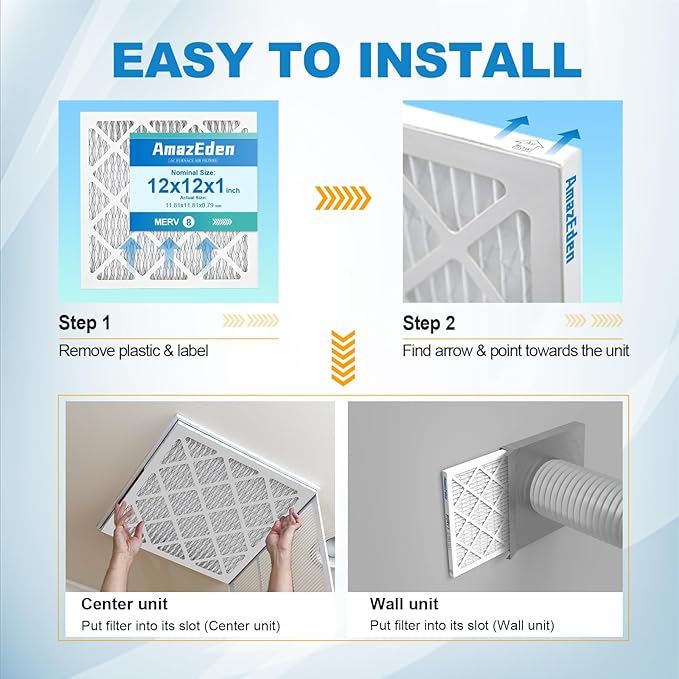 12x12x1 Air Filter MERV 8 (2-Pack) MPR 600 FPR 5 HVAC AC Furnace Filters Pleated Home Dust Defense Replacement Filters (Actual Size: 11.81"x11.81"x 0.79")