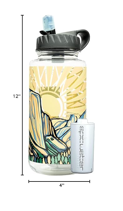 Epic Water Filters Nalgene OG Water Bottle with Filter, USA Made, BPA Free, Removes 99.99% Tap Water Contaminants, Forever Chemicals, Honnold Foundation Art, 32 oz