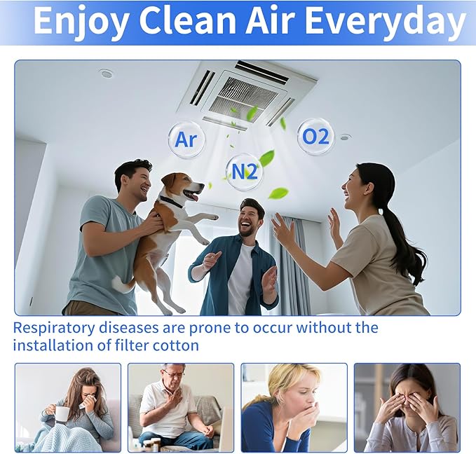 Air Vent Filters, 12"x90" Cut to Fit Air Filter Material,MERV 8 Reusable 3-Layer Air Vent Filter for Home Floor, Grilles, Ceiling, HVAC Furnace Vents, With Adhesive Tape