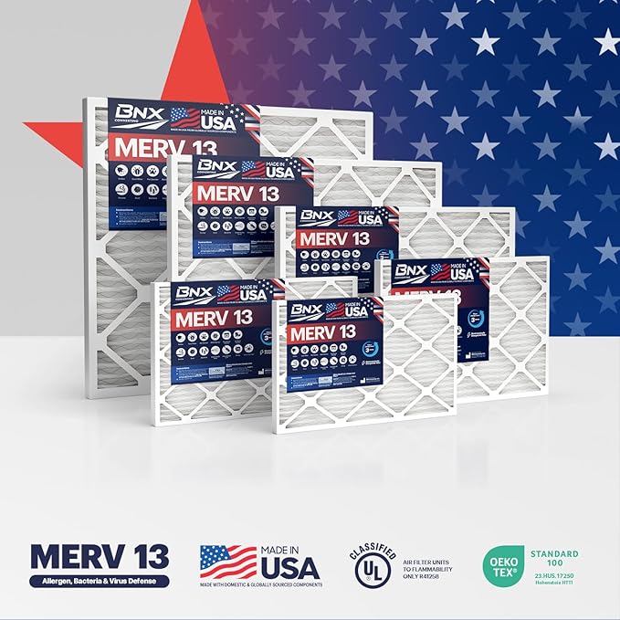 BNX TruFilter 16x30x1 Air Filter MERV 13 (4-Pack) - MADE IN USA - Electrostatic Pleated Air Conditioner HVAC AC Furnace Filters for Allergies, Pollen, Mold, Bacteria, Smoke, Allergen, MPR 1900 FPR 10
