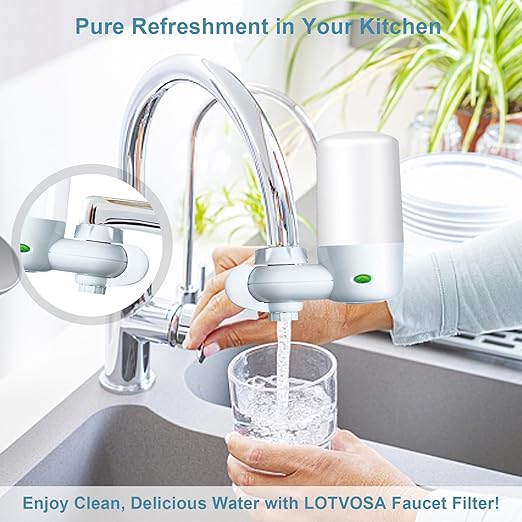 Faucet Water Filter Replacement for Brita®: Sink Filter Attachment Compatible with Brita® Faucet Mount Water Filtration System for Tap Water - White - 4 Count