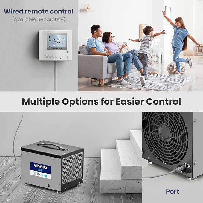 BaseAire Crawlspace Dehumidifier with Pump, Energy Star Compact Dehumidifiers for Commercial and Basement with Drain Hose, 70 PPD, Auto Defrost, GLGR Technology, Up to 1000 Sq Ft