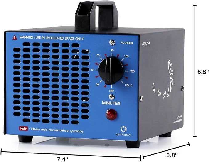 Airthereal MA5000 Commercial Ozone Generator, High Capacity Ozone Machine Odor Removal - Home Air Ionizers O3 Deodorizer for Rooms, Smoke, Cars and Pets, Eliminate Odors up to 2000sq.ft., Blue