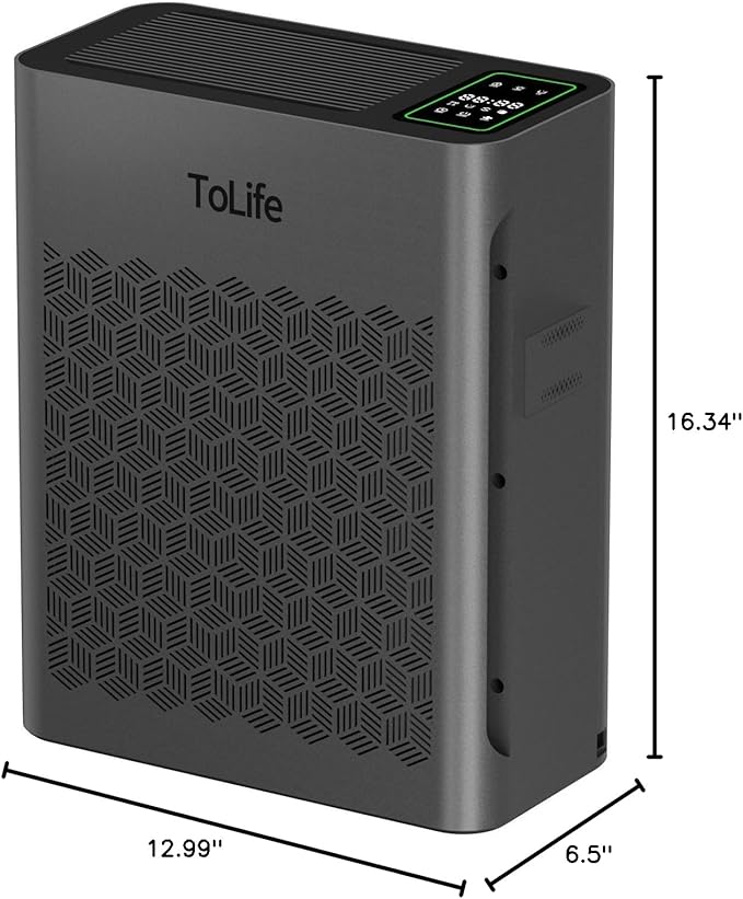 ToLife Air Purifiers for Home Large Room Up to 1295 Ft² with PM 2.8 Display Air Quality Sensor, Auto Mode, Timer, HEPA Air Purifier for Bedroom Filters Smoke, Pollen, Pet Dander, Allergies, Grey