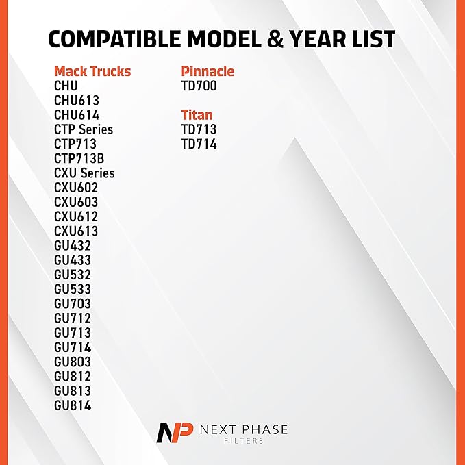 Cabin Filter - Pack of 1 - Compatible with Mack Trucks - Cabin Air Filter Replacement – Replaces O.E. 3543H9638; Baldwin PA30277; Mack Trucks CHU, CHU613, CHU614, CTP Series & Titan Series