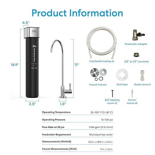 Brio 16" Undersink Water Filtration System for Sink Faucet Drinking Water | 3 Stage Single Housing Filter (0.5 Micron) with Faucet | 15,000 Gallons or 2 Years | Filters Dirt, Chlorine, Lead, Mercury+