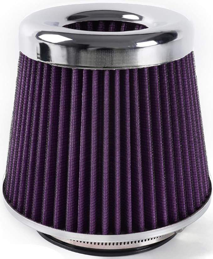 4-Inch Cold Air Intake Filter - Washable, High Performance, 3" or 3-1/2" or 4" Clamp-On Replacement Air Filter Purple