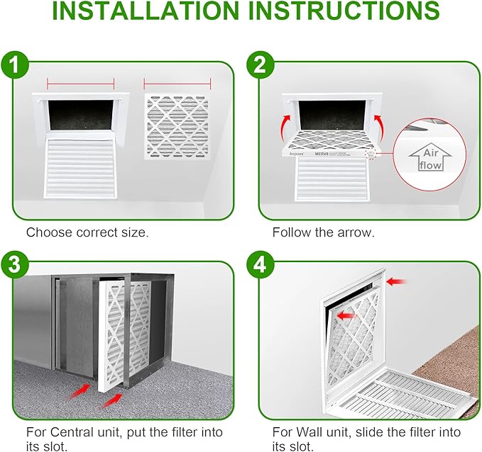 14x14x1 Air Filter MERV 8 MPR 600 FPR 5 HVAC AC Furnace Pleated Filters for Home Office 4-Pack (Actual Size: 13.75x13.75x0.75 inch)