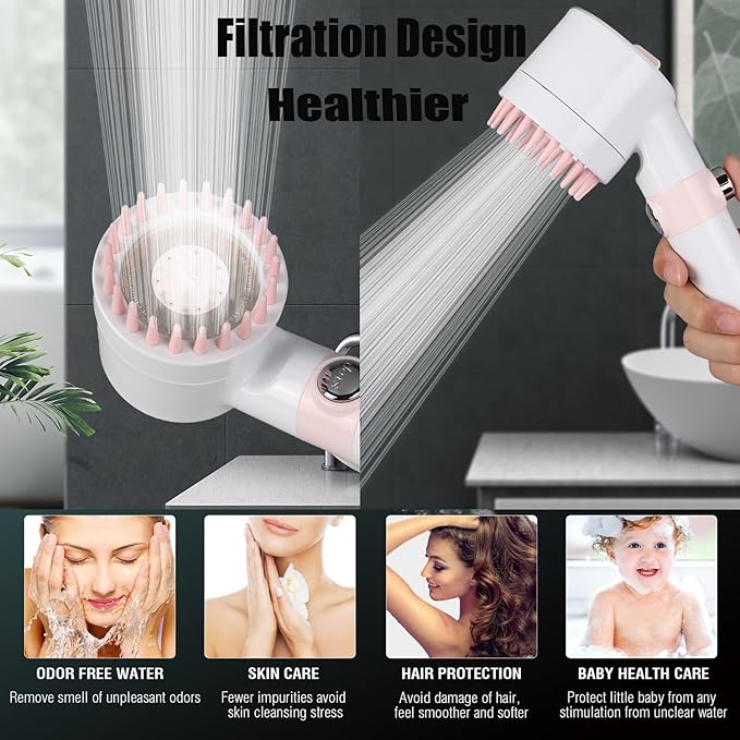 Shower Head with Handheld, Shower Heads High Pressure, High Flow Even with Low Water Pressure-Hand Held Showerhead Set,3 Modes Filtered Showerhead with 59″Replacement Hose/Bracket/Cotton Filters