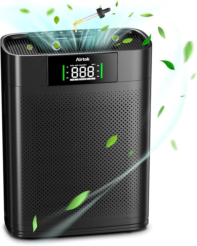 Air Purifiers for Home Large Room Up to 1300 Ft², with Air Quality Monitor PM2.5、HEPA Sleep Mode、Aromatherapy for Allergies, Pet Hair, Pollen in Bedroom, AP2301, Black