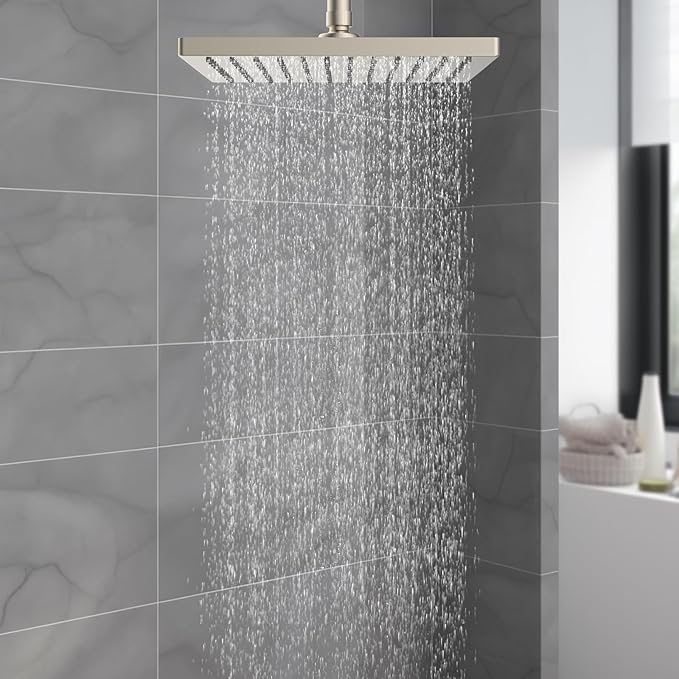 Hibbent Thickness Metal Rain Shower Head, 10'' High Pressure Rainfall Shower Head, Square Bathroom Waterfall Shower Heads, High Flow Fixed Showerheads with Adjustable Brass Ball Joint, Brushed Nickel