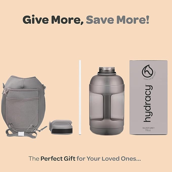 Hydracy Water Bottle with Time Marker -Large BPA Free Water Bottle & No Sweat Sleeve -Leak Proof Gym Bottle with Fruit Infuser Strainer & Times to Drink -Ideal for Fitness Sports & Outdoors