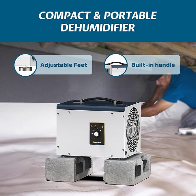 ARGENDON Dehumidifier for Crawlspace Basement, Energy Star Commercial Dehumidifier with Drain Hose 70 PPD, Compact, Ideal for Water Damage Storage Up to 1000 Sq Ft