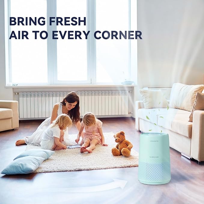 Air Purifiers for Bedroom, H13 HEPA Air Purifiers - Covers Up to 1074 ft² - 24dB Ultra-Quiet Sleep Mode, 360° Outlet Air Cleaner, Perfect for Home, Pets (Green)