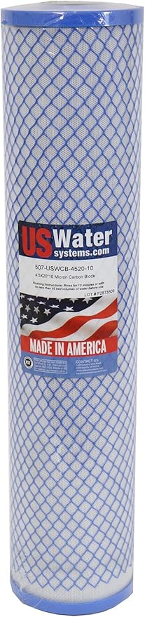 US Water 4.5" x 20" Carbon Block Filter | USWCB-4520-10, Made in the U.S., NSF/ANSI Standard 42