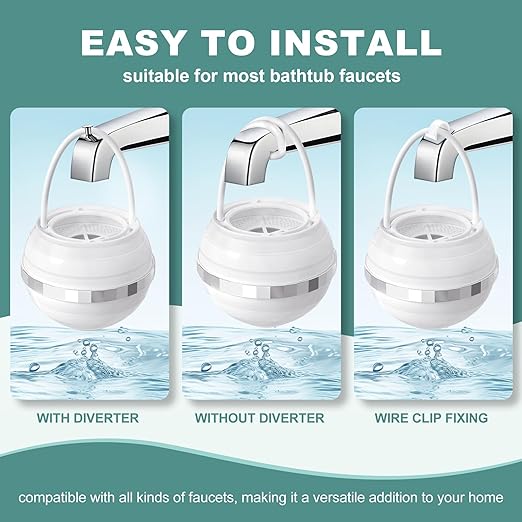 Bath Filter for Tub - 8 Stages Bath Water Filter for Tub Faucet, Hard Water Softener to Remove contaminants, Chlorineand Fluoride, 2,500 Gallons of Filtration, BPA Free (White)