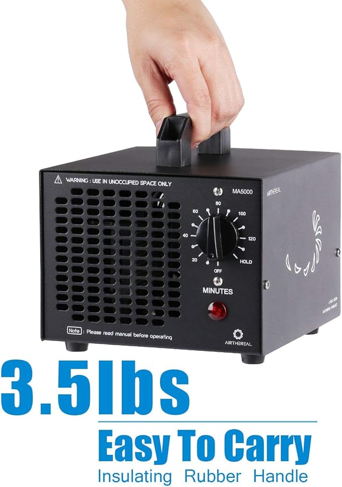 Airthereal MA5000 Commercial Ozone Generator, High Capacity Ozone Machine Odor Removal - Home Air Ionizers O3 Deodorizer for Rooms, Smoke, Cars and Pets, Eliminate Odors up to 2000sq.ft., Black