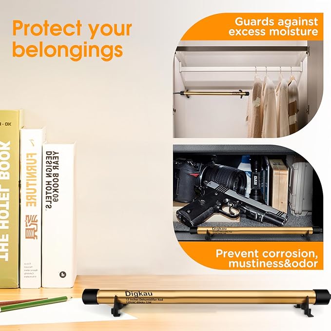 Gun Safe Dehumidifier Rod - High Power, Easy Installation Plug-in Dehumidifier, Superior Moisture, Keep Dry for Gun Safes,Cabinets, Closets (12in)