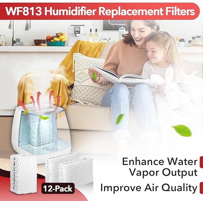 12-Pack WF813 Humidifier Replacement Filters, Fit for Equate EQWF813 Relion RCM-832/RCM-832N ProCare PCCM-832N, Cool Mist Humidifiers