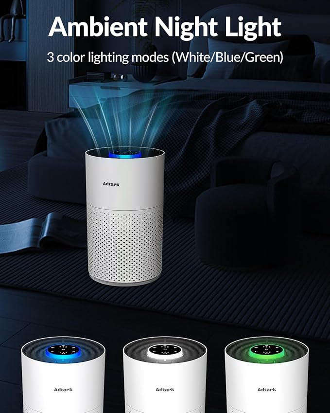 Air Purifiers for Home Bedroom, ADTARK Air Cleaner with H14 True HEPA 3-in-1 Filter, Sleep Mode & Aroma Function, 3 Light Modes, Room Air Purifier with 3 Timer for Office, Dorm, Hotel (White)