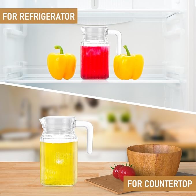 Gejoy 4 Pieces 17 oz Glass Pitcher with Lid Fridge Juice Glass Water Pitcher Beverage Drink Containers Jug for Fridge Iced Tea Lemonade Milk Cocktails Cold