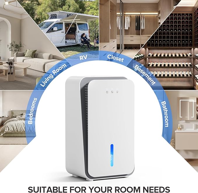 Dehumidifier for Home, 1000 sq.ft Dehumidifier with Auto Shut Off, 7-Color LED Light Built-in Aromatherapy Diffuser, Ultra-Quiet Dehumidifiers for Bedroom, Bathroom, Basement (White)