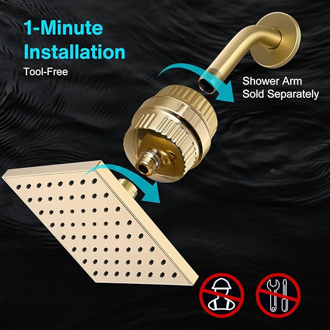 Cobbe High Pressure Filtered Shower Head Combo, Rain Shower Head with 20 Stage Shower Head Filter for Hard Water - Adjustable Replacement Remove Chlorine and Harmful Substances, Gold