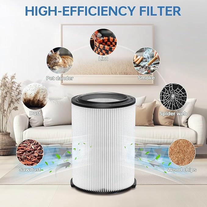 VF4000 Replacement Filter for 72947 Wet Dry Vac 5 to 20-Gallon 6-9 Gal Husky Craftsman 17816 Vacuum Compatible WD5500 WD0671 RV2400A RV2600B Washable & Reusable Replace VF4000 Filter (4 Pcs)