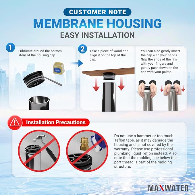 Max Water - Heavy Duty - Reverse Osmosis 4040 Membrane Housing - 4" x 40" good for industrial use - 4040 housing