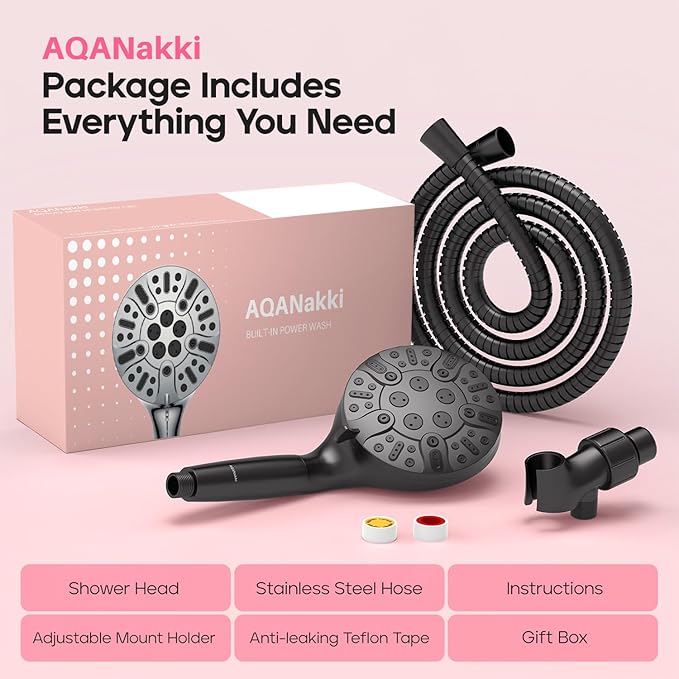 Filtered Shower Head with Handheld, High Pressure 10 Settings Shower Filter Head for Hard Water, Built-in Power Spray, Hard Water Filter Showerhead-Remove Chlorine-Dry Skin,Hair(Matte Black)