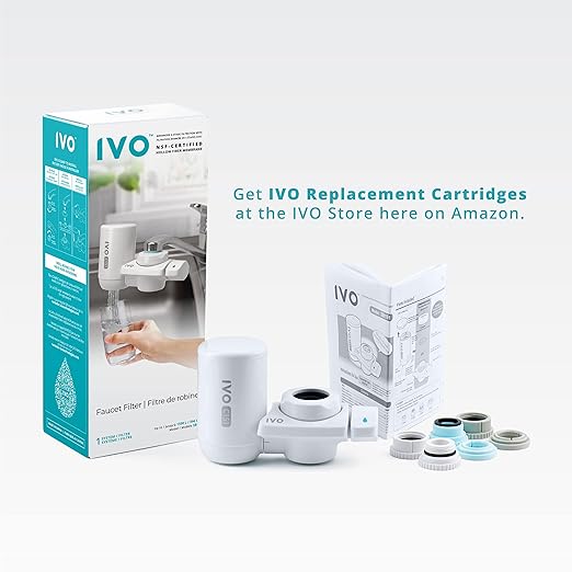 IVO Water Filter for Sink Faucet – 4-Stages with NSF-Approved Microfiltration Technology – Removes Chlorine, Rust, Sediments and Microscopic Contaminants – Retains Healthy Minerals