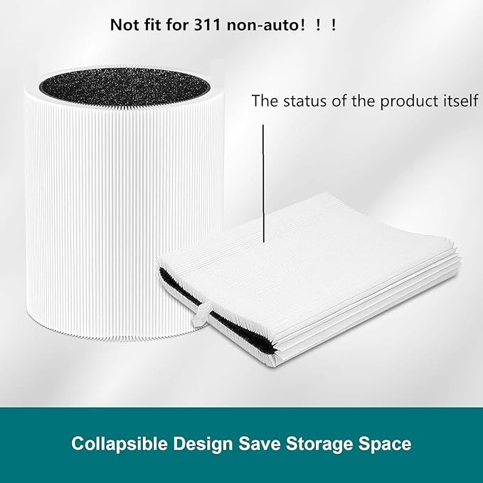 CERO 2 Pack 311 Auto Replacement Filter Compatible with Blueair Blue Pure 311 Auto Air Purifier, 2 in 1 Filter Replacement, Particle and Activated Carbon