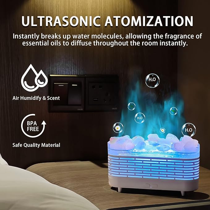 2-in-1 Himalayan Salt Lamp & Ultrasonic Essential Oil Diffuser, Aromatherapy Diffuser Cool Mist Humidifier, Original Salt Therapy Lamp, 100% Pure Himalayan Salt, Ambient Glow, 150ml