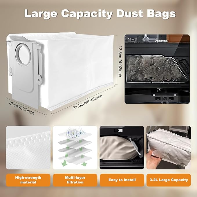 Yivy 30 PCS Replacement Parts Kit Compatible with Roborock Saros 10/G30 - Accessory Set with 2 Roller Brushes, 6 Side Brushes, 4 Filters, 4+4 Mop Pads, 6 Dust Bags, 1Self-Cleaning Brush