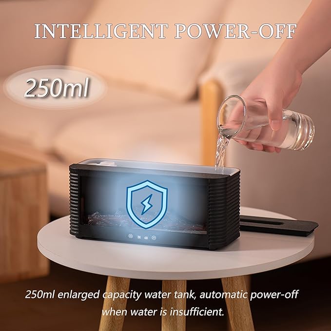 2025 Upgraded 9 Color Flame Fireplace Aroma Essential Oil Diffuser,250ml USB Desktop Noiseless Cool Mist Humidifier with Timer Auto-Off Protection for Home,Office, Gift (Black)