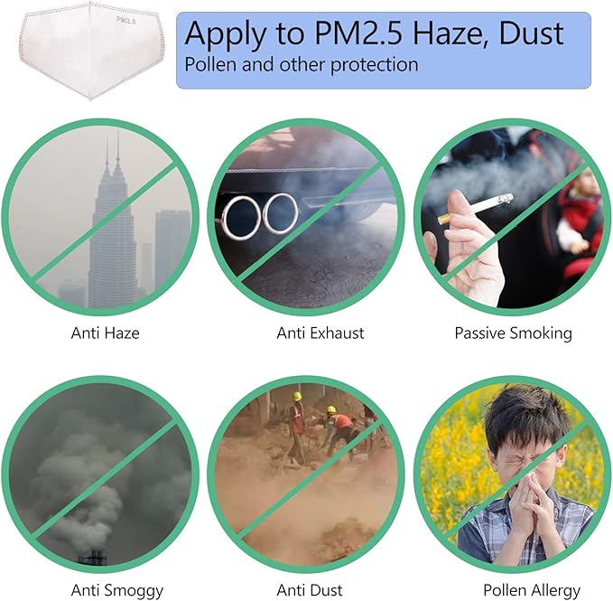 100 PCS New 3D Cutting PM 2.5 Activated Carbon Filter, 5 Layers 3D Pm2.5 Filter Insert Dustproof Air Pollution Replaceable Protective Filter Large Size