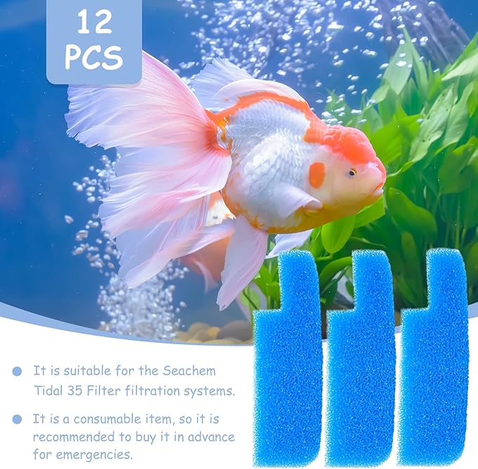 SHIGATSU 12 Pack Replacement Aquarium Sponge Foam Filter Pads for Seachem Tidal 35 Filter