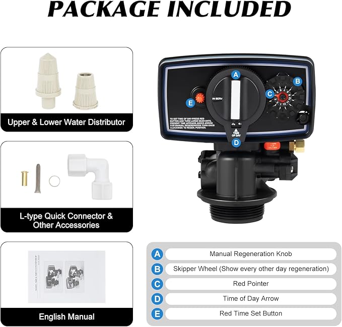 Water Softener Control Head Timer Water Softener Control Valve 110V 3W Backwash Head 12 Day Timer Valve Replacement Softener Valve For Filter Resin Tanks, Black