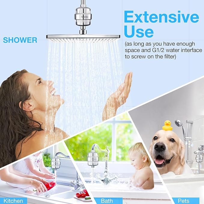 20 Stage Shower Filter with Spin Propeller w/ 2 Cartridge, Reduce Well Hard Water Chlorine Heavy Metal & Impurity, Improve Skin Hair, Fit Most Handheld Shower head Fixed Rainfall, Chrome (Chrome)