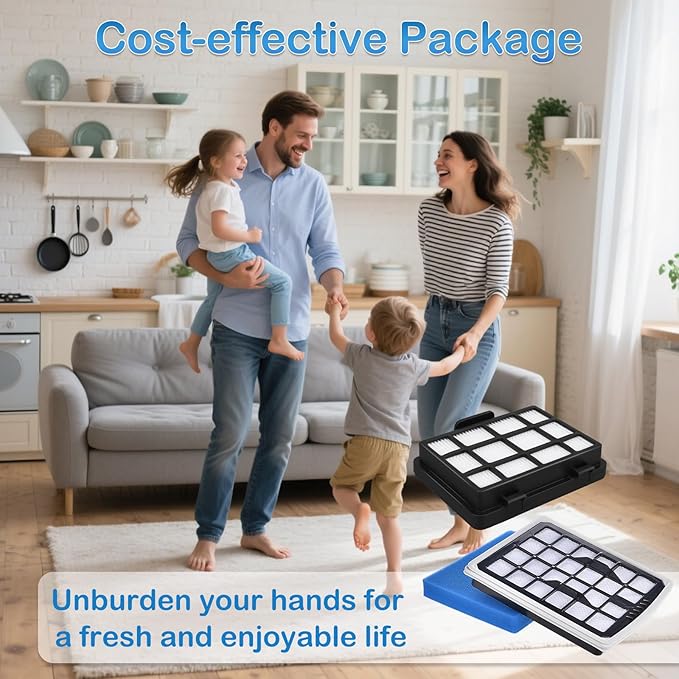 NEN186BL Filter Replacement Compatible with Eureka NEN180 NEN186BL Bagless Canister Vacuum Cleaner, Replaces Part includes 2 HEPA Washable Filters and 2 Dust Cup Filters Element